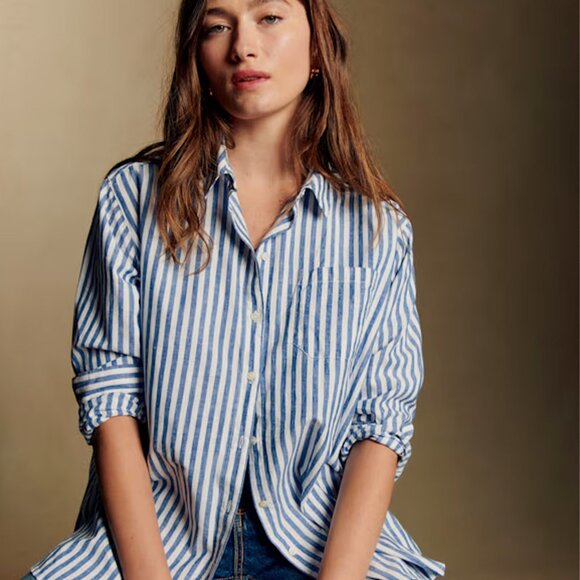 Sezane Max Shirt  Striped blue - Size 0 - Picture 1 of 4